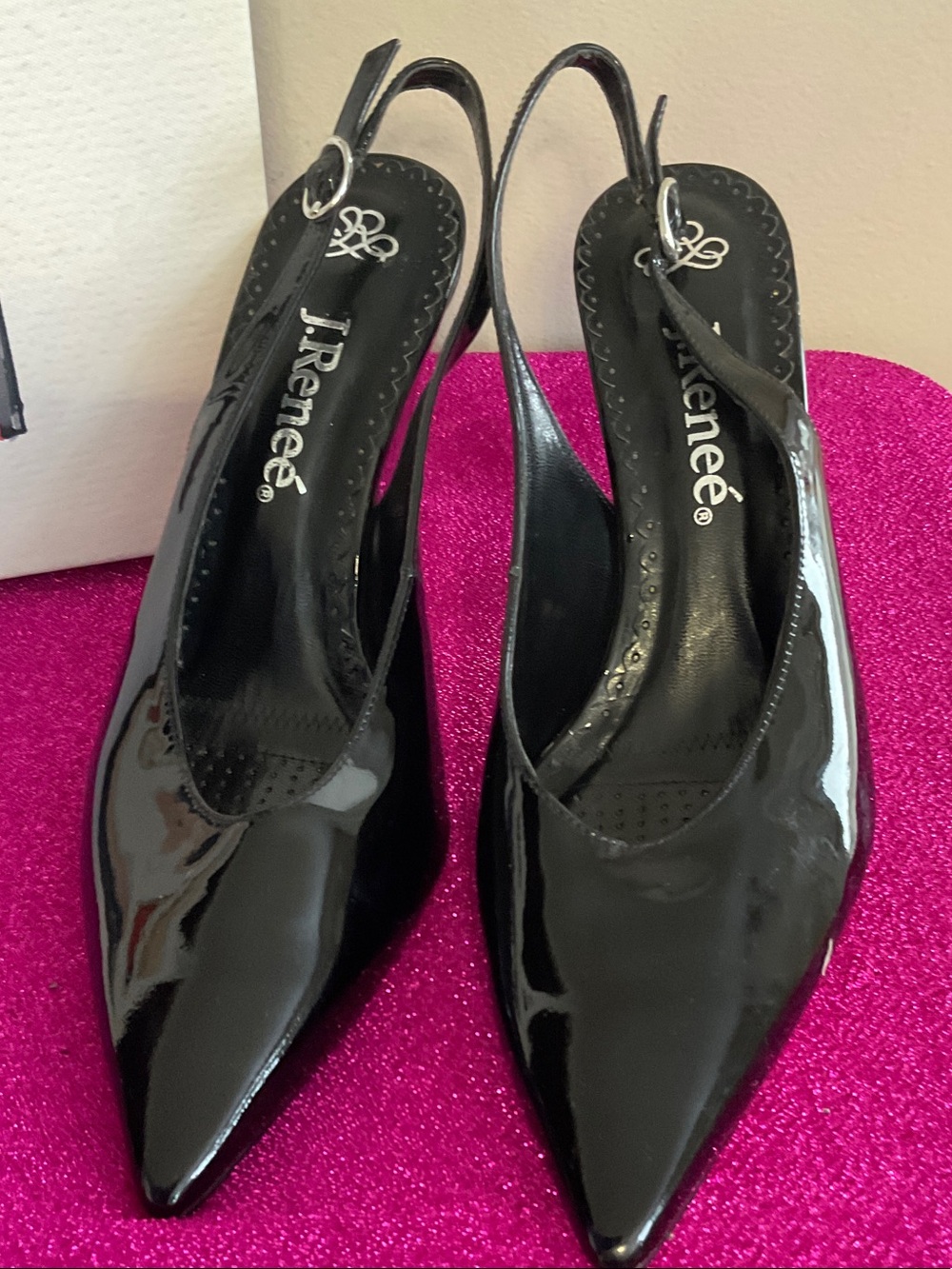 J.Renee Black Patent Slingback Pointed Heels